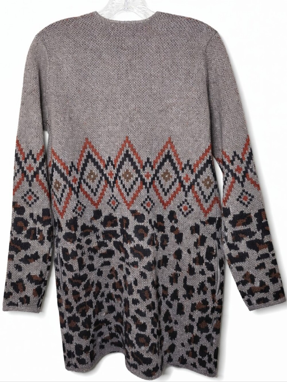 By Design Small Long Cardigan Sweater Leopard Aztec Boho Open Front Pockets NWT - Picture 3 of 11